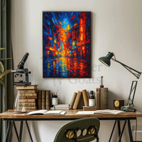 City Lights at Night Impressionistic Abstract Poster PosterGoat