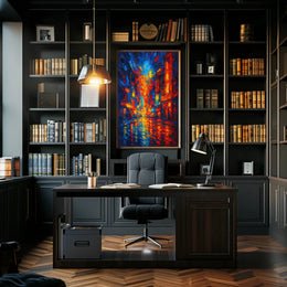 City Lights at Night Impressionistic Abstract Poster PosterGoat