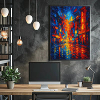 City Lights at Night Impressionistic Abstract Poster PosterGoat