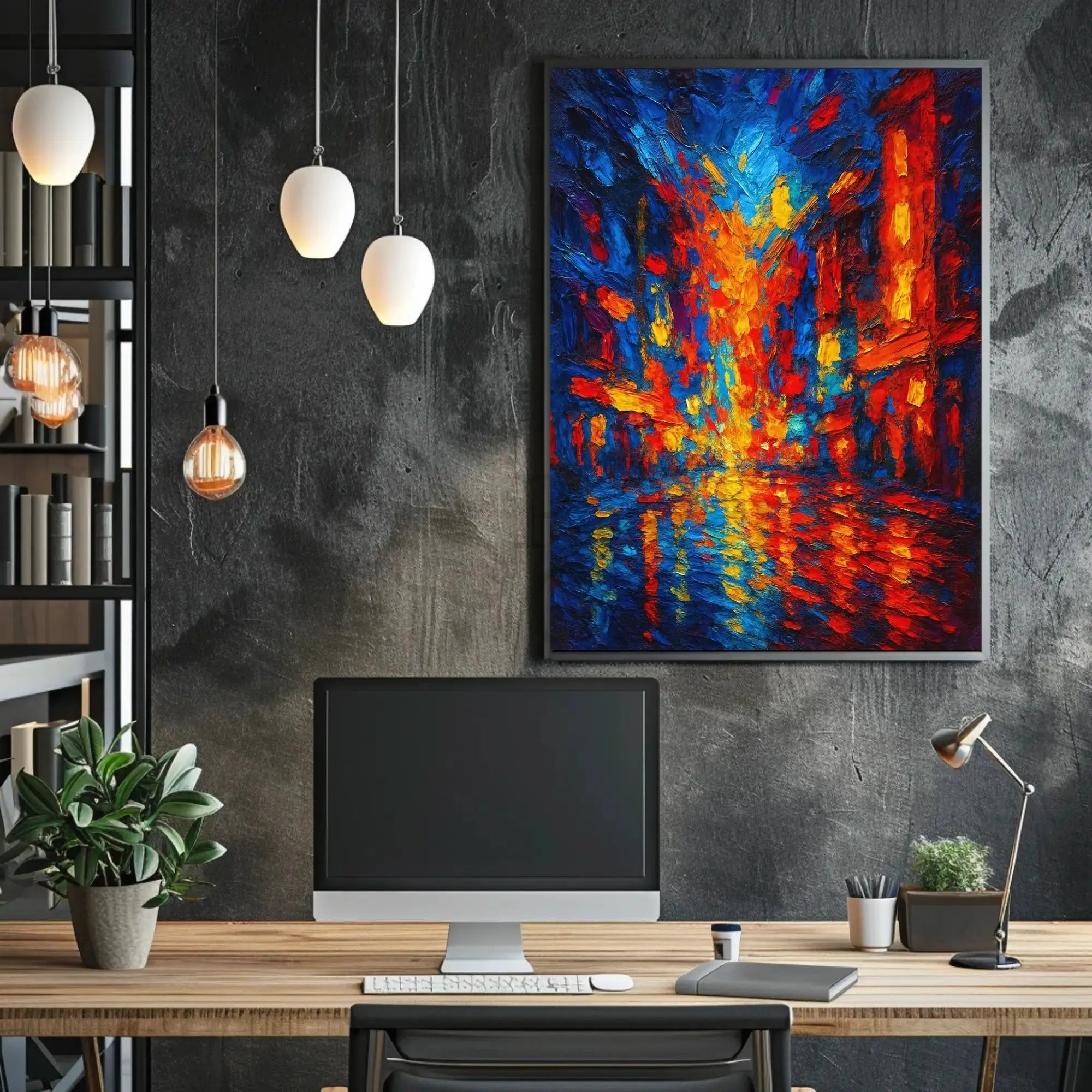City Lights at Night Impressionistic Abstract Poster PosterGoat