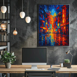 City Lights at Night Impressionistic Abstract Poster PosterGoat