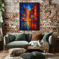 City Lights at Night Impressionistic Abstract Poster PosterGoat