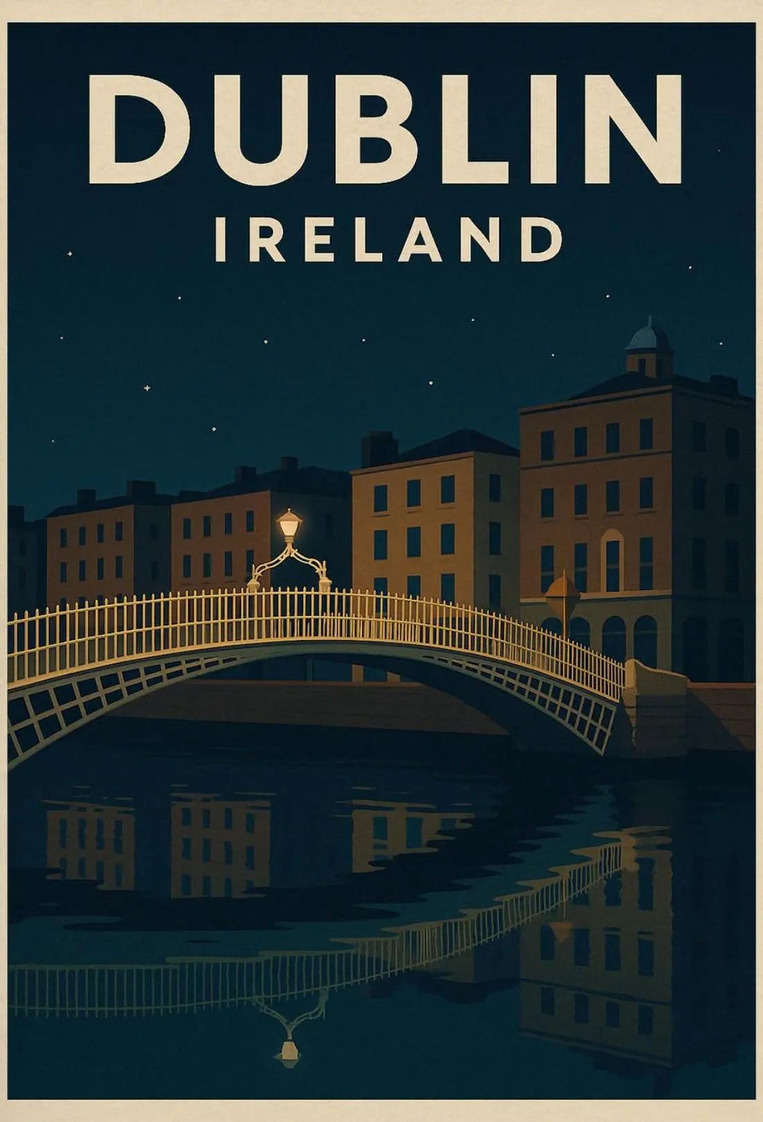 Cityscape Serenity Nighttime Romance Vintage Travel Poster PosterGoat