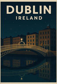 Cityscape Serenity Nighttime Romance Vintage Travel Poster PosterGoat