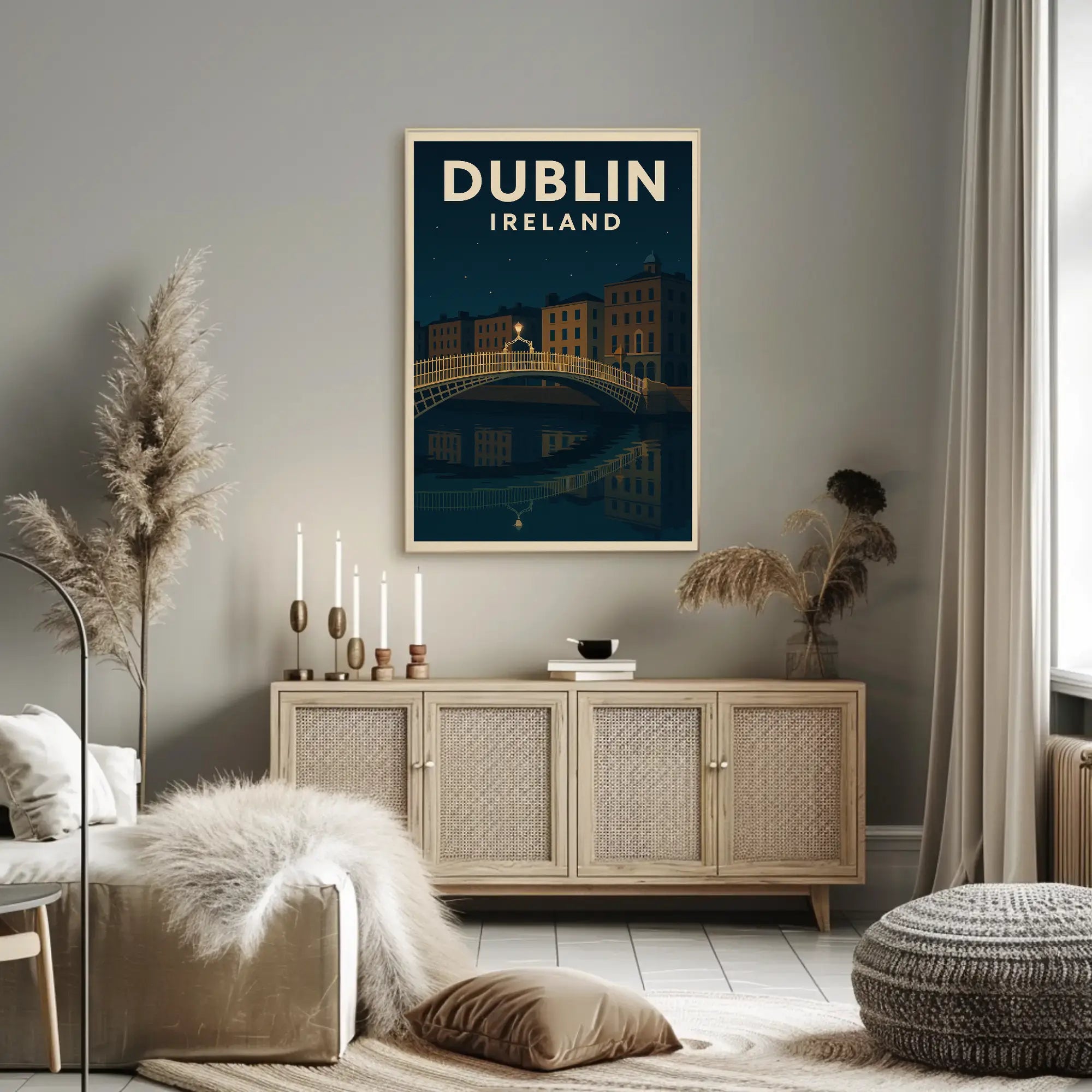 Cityscape Serenity Nighttime Romance Vintage Travel Poster PosterGoat