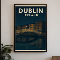 Cityscape Serenity Nighttime Romance Vintage Travel Poster PosterGoat