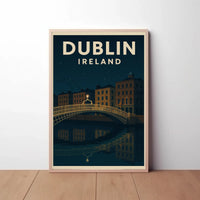 Cityscape Serenity Nighttime Romance Vintage Travel Poster PosterGoat