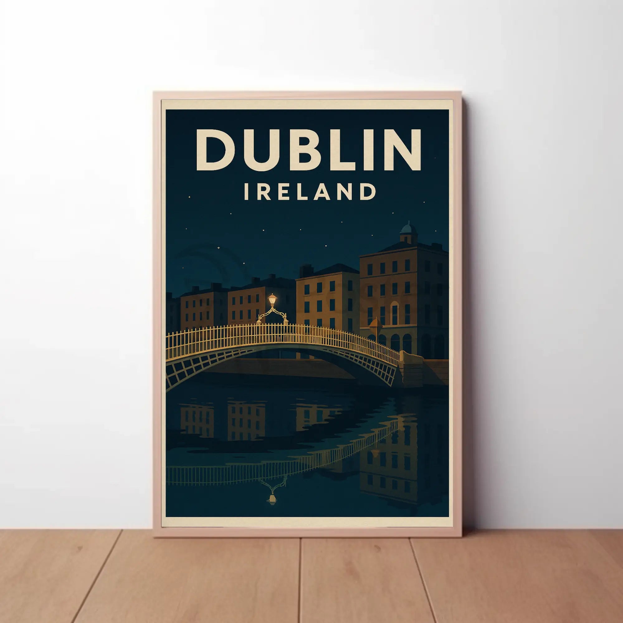 Cityscape Serenity Nighttime Romance Vintage Travel Poster PosterGoat