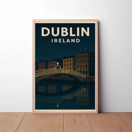 Cityscape Serenity Nighttime Romance Vintage Travel Poster PosterGoat