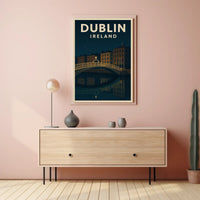 Cityscape Serenity Nighttime Romance Vintage Travel Poster PosterGoat