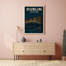 Cityscape Serenity Nighttime Romance Vintage Travel Poster PosterGoat
