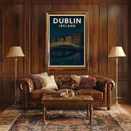 Cityscape Serenity Nighttime Romance Vintage Travel Poster PosterGoat