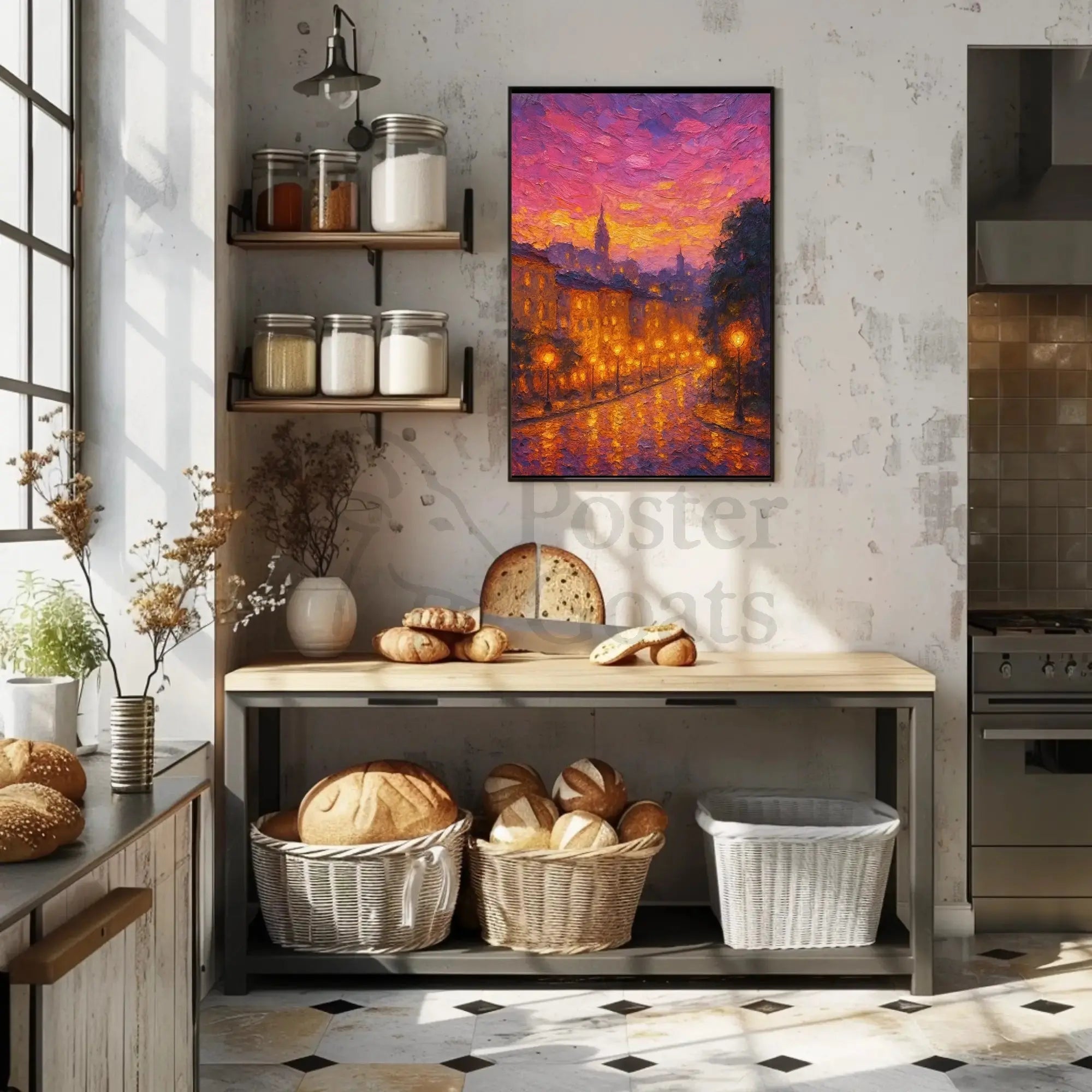 Cityscape at Sunset: European Impressionist Artistic Poster PosterGoat