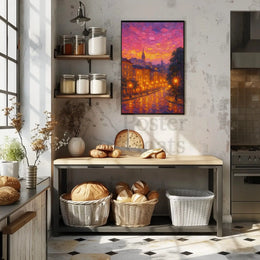 Cityscape at Sunset: European Impressionist Artistic Poster PosterGoat