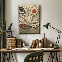 Clash of Icons Automotive Rivalry Artistic Poster PosterGoat