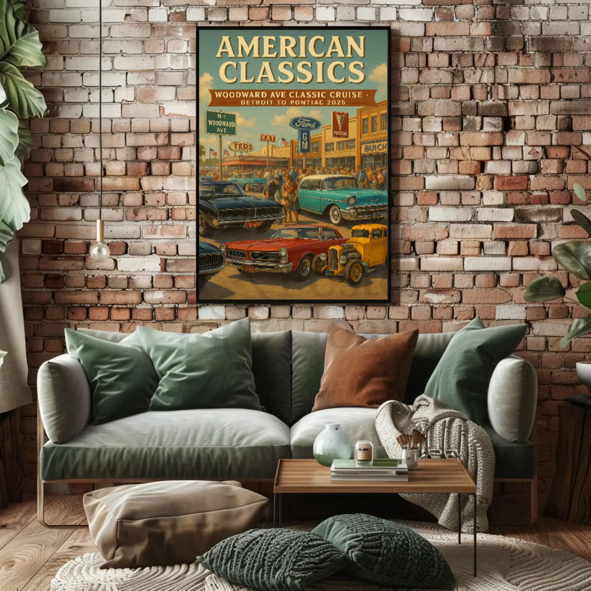 Classic American Cars Cruise Woodward Avenue Heritage Poster PosterGoat