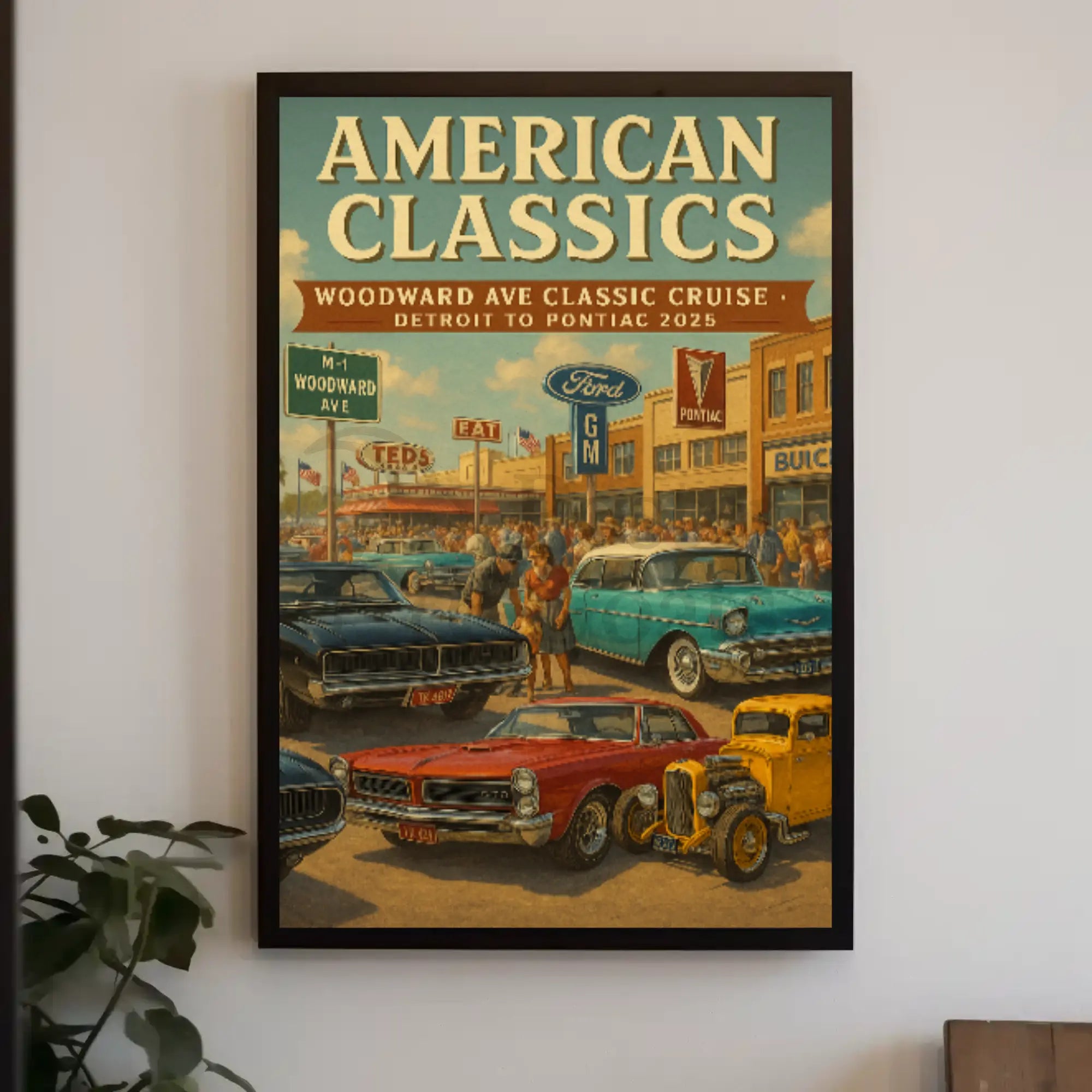 Classic American Cars Cruise Woodward Avenue Heritage Poster PosterGoat