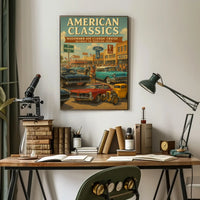 Classic American Cars Cruise Woodward Avenue Heritage Poster PosterGoat