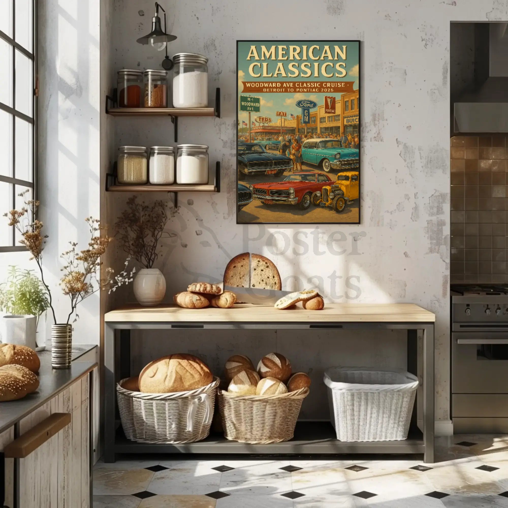 Classic American Cars Cruise Woodward Avenue Heritage Poster PosterGoat