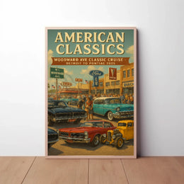 Classic American Cars Cruise Woodward Avenue Heritage Poster PosterGoat