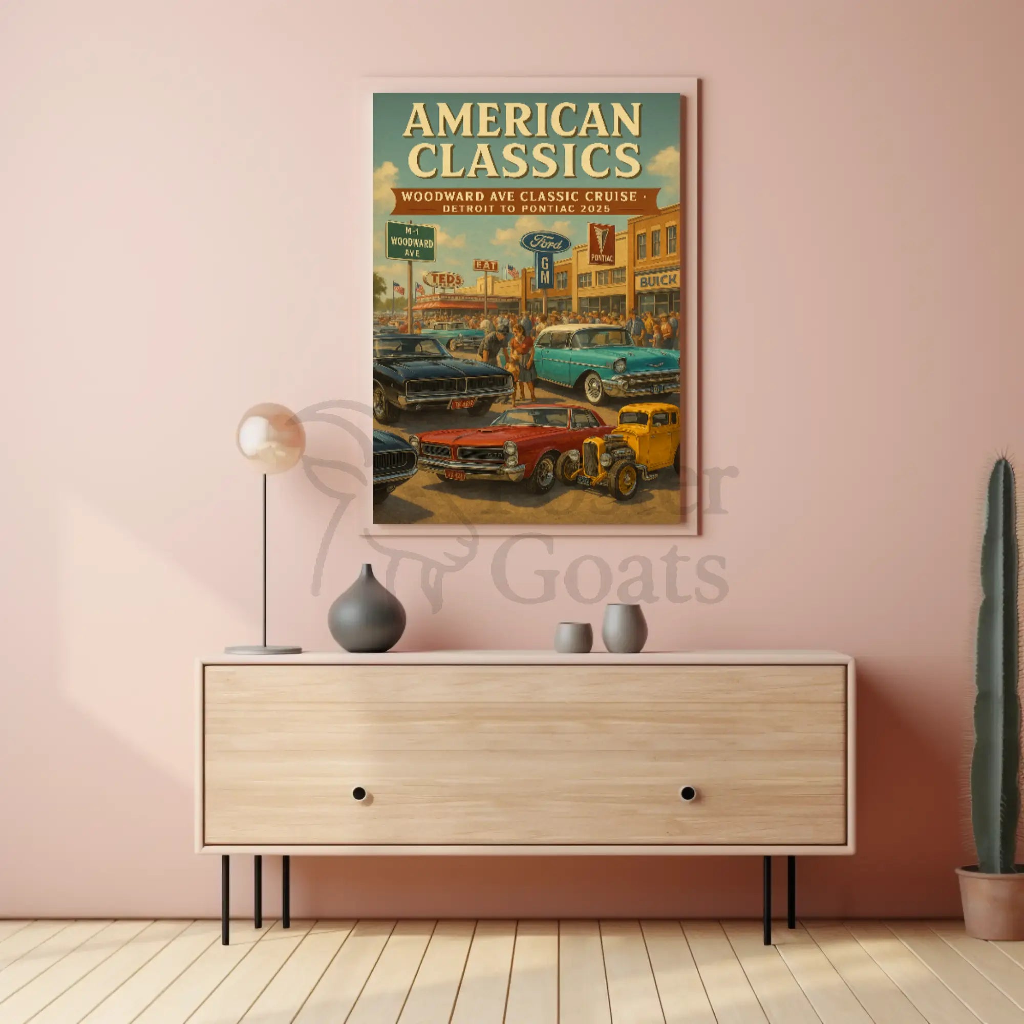 Classic American Cars Cruise Woodward Avenue Heritage Poster PosterGoat