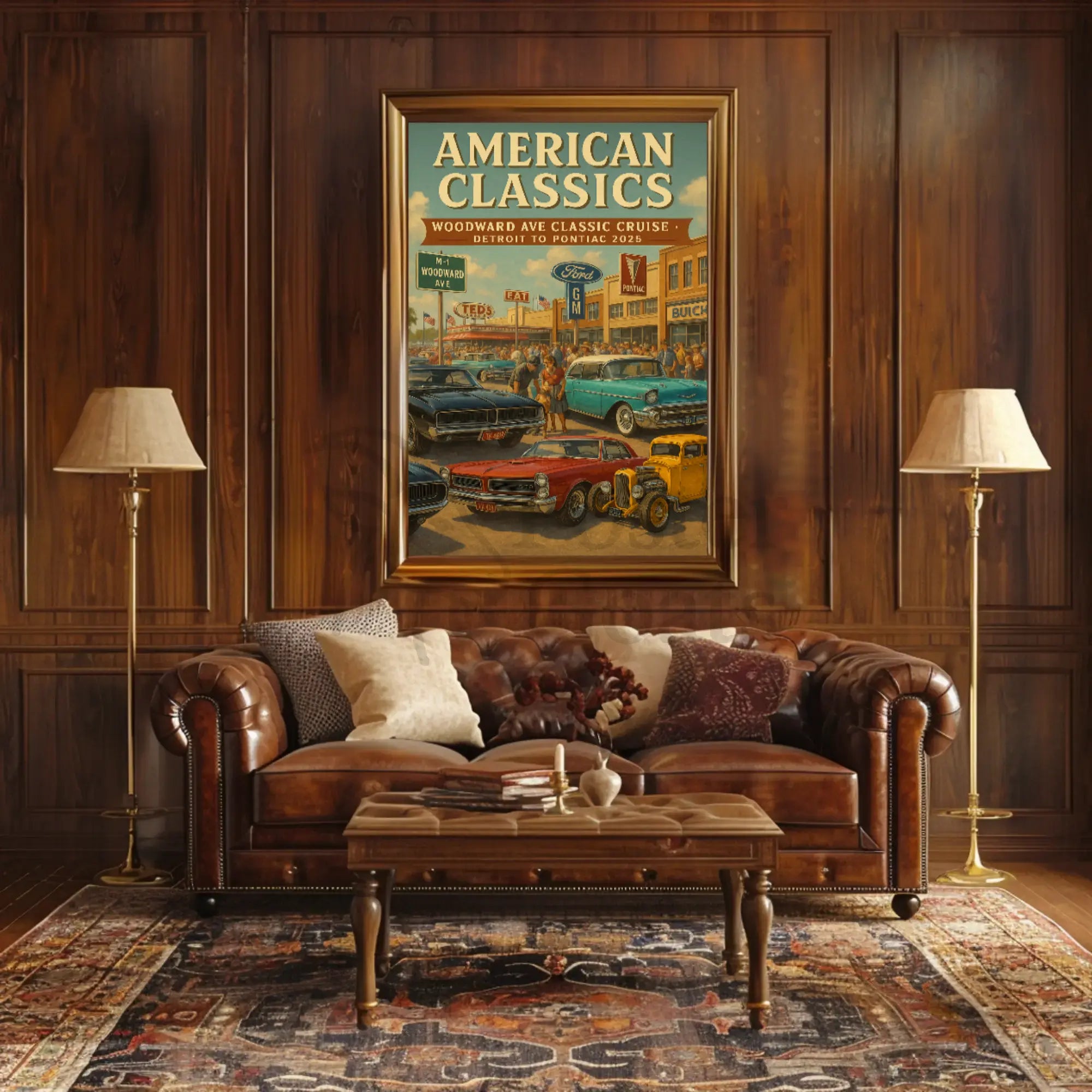 Classic American Cars Cruise Woodward Avenue Heritage Poster PosterGoat