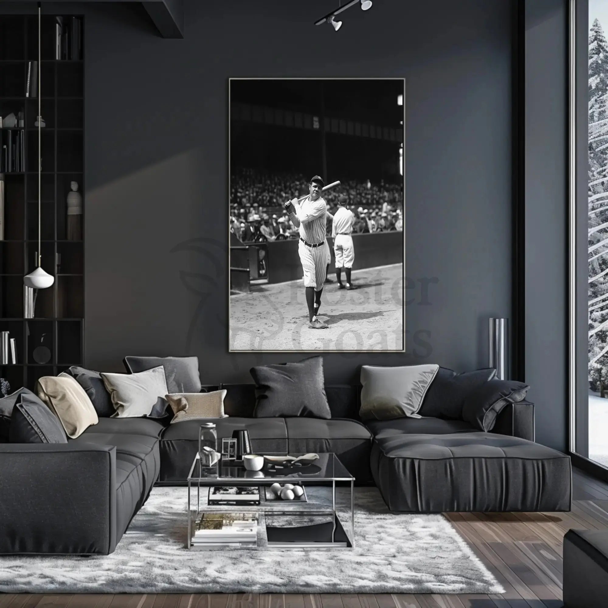 Classic Baseball Icon in Black and White Sports Poster PosterGoat