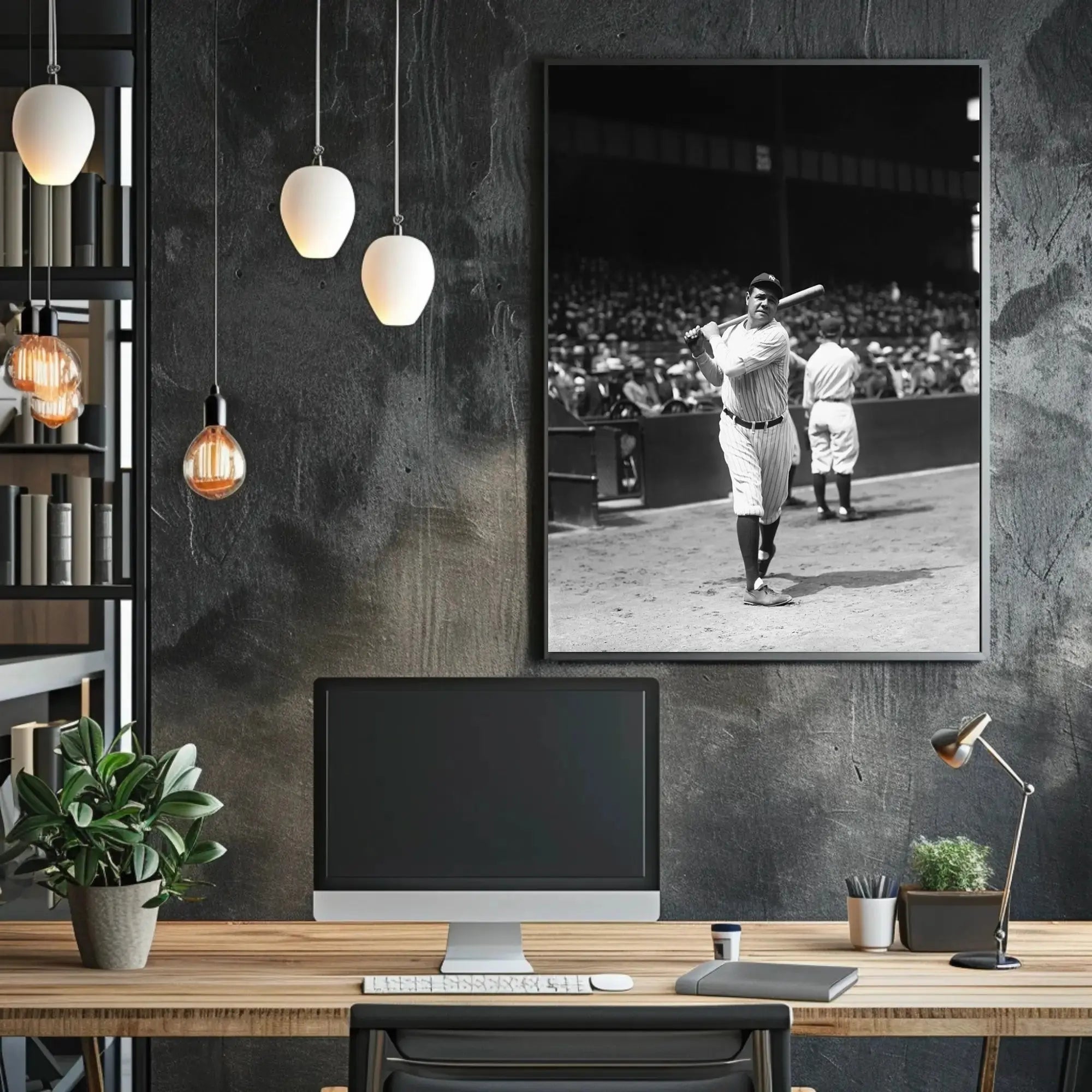 Classic Baseball Icon in Black and White Sports Poster PosterGoat