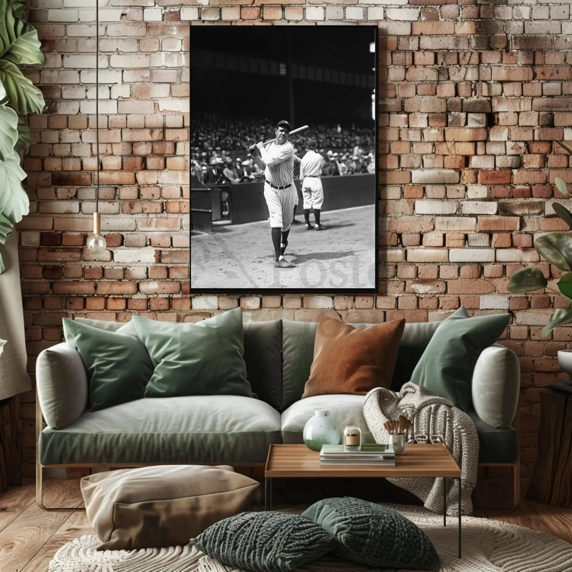 Classic Baseball Icon in Black and White Sports Poster PosterGoat