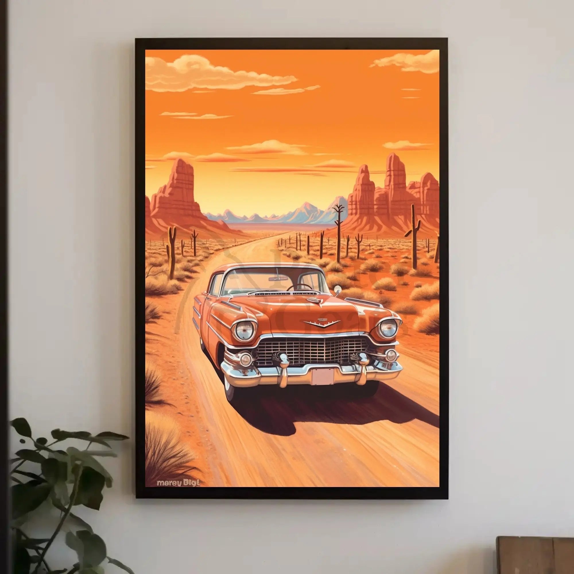 Classic Car Adventure on a Desert Road Travel Poster PosterGoat