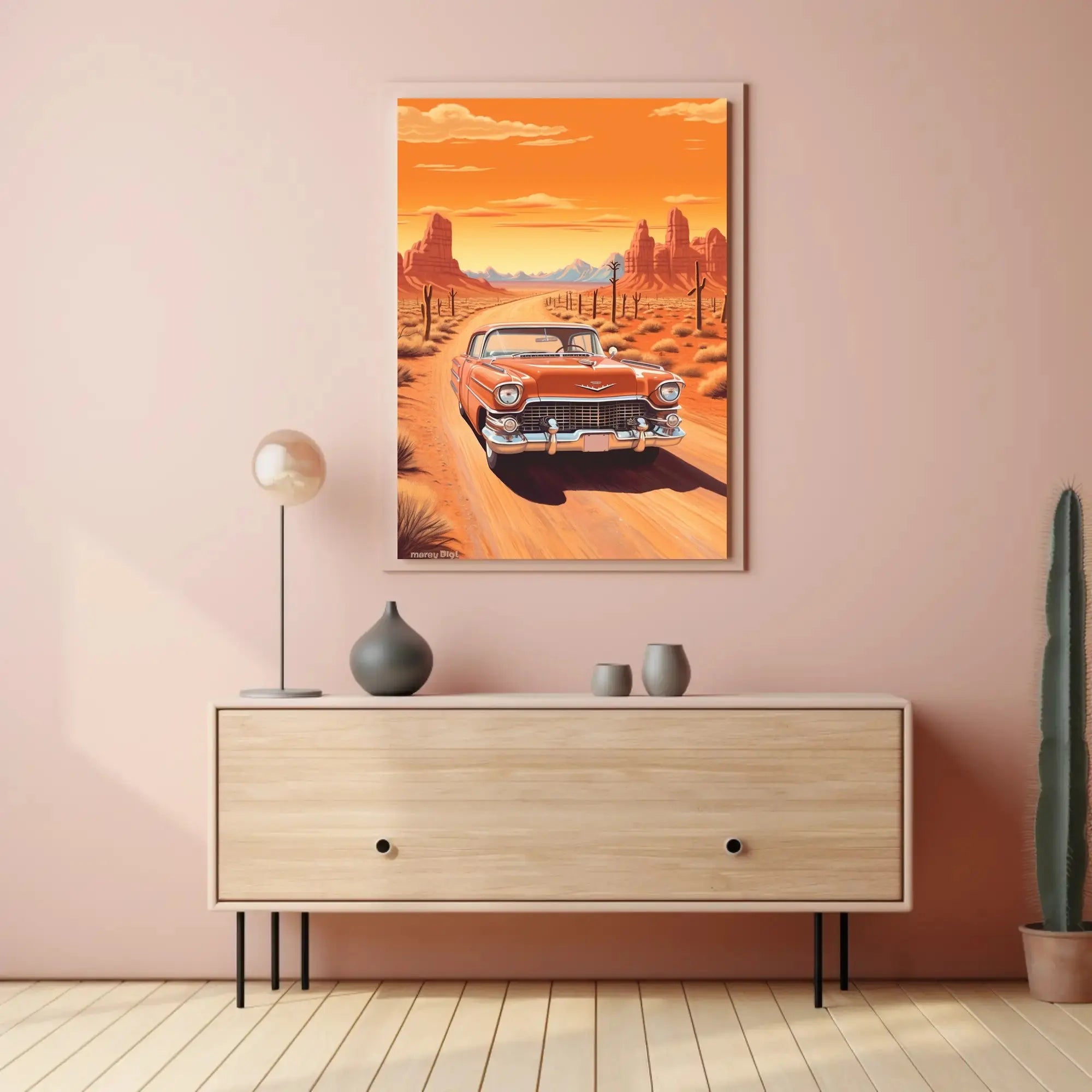 Classic Car Adventure on a Desert Road Travel Poster PosterGoat