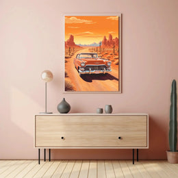 Classic Car Adventure on a Desert Road Travel Poster PosterGoat