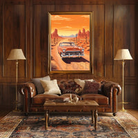 Classic Car Adventure on a Desert Road Travel Poster PosterGoat