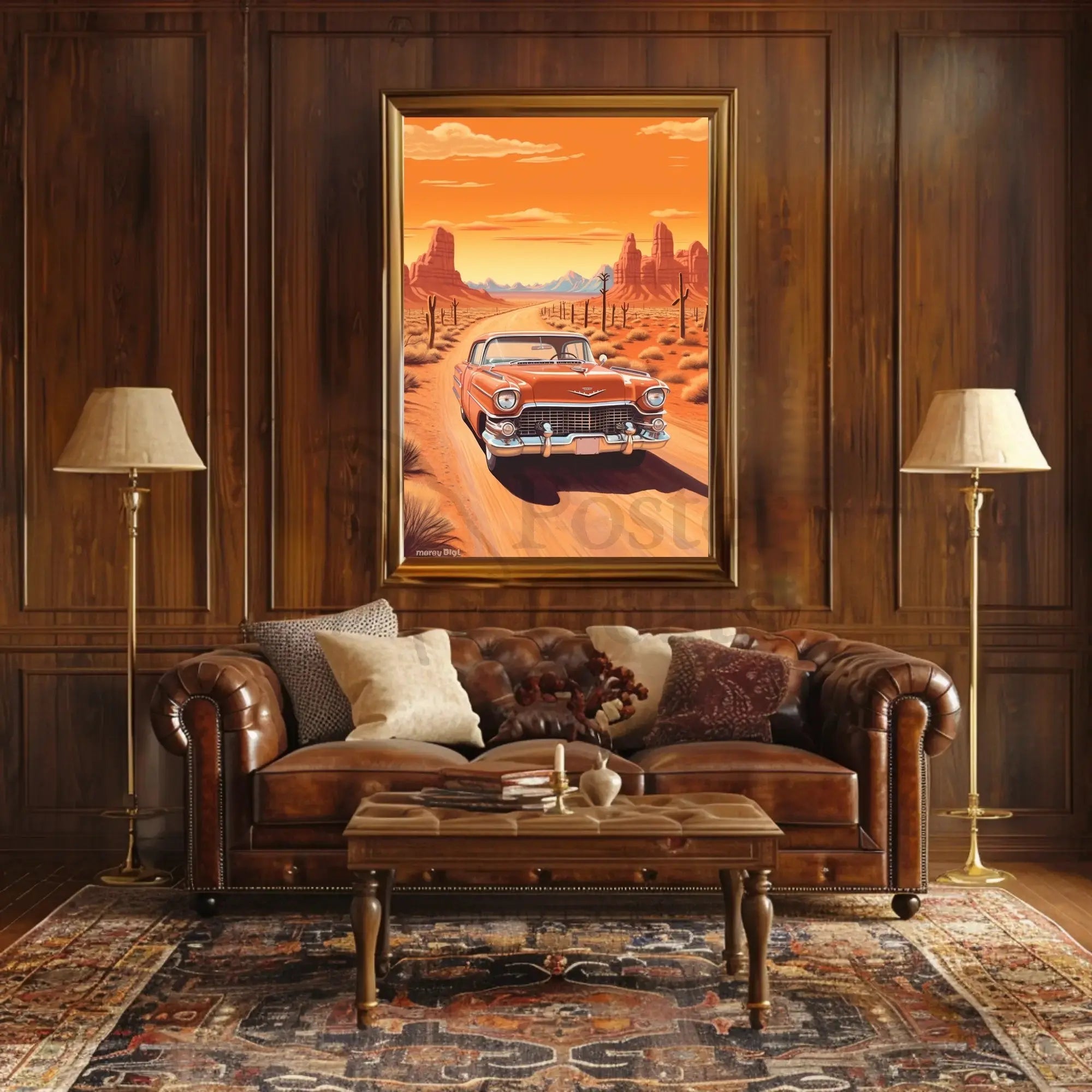 Classic Car Adventure on a Desert Road Travel Poster PosterGoat