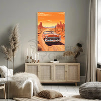 Classic Car Adventure on a Desert Road Travel Poster PosterGoat