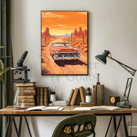Classic Car Adventure on a Desert Road Travel Poster PosterGoat