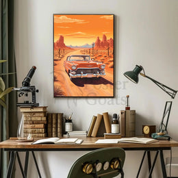 Classic Car Adventure on a Desert Road Travel Poster PosterGoat