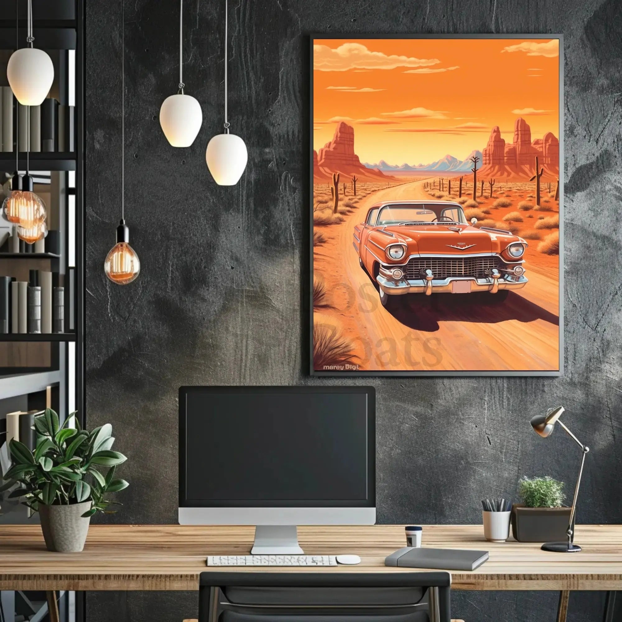 Classic Car Adventure on a Desert Road Travel Poster PosterGoat