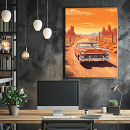 Classic Car Adventure on a Desert Road Travel Poster PosterGoat