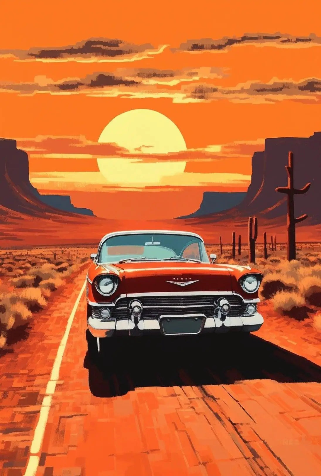 Classic Car Sunset Adventure Road Trip Travel Poster PosterGoat