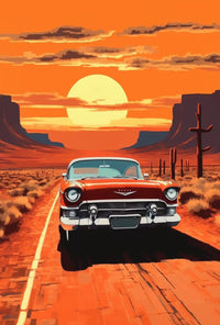 Classic Car Sunset Adventure Road Trip Travel Poster PosterGoat