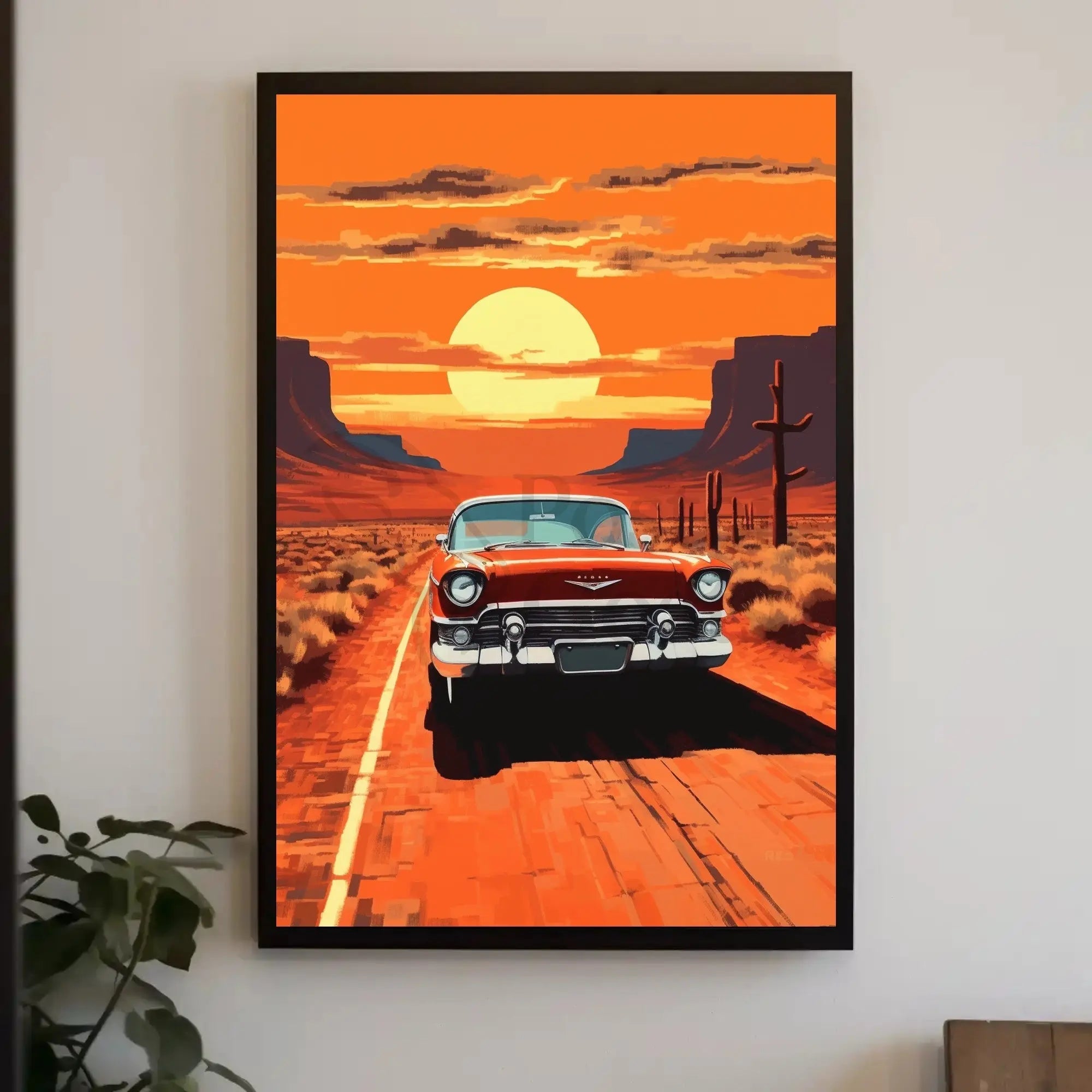 Classic Car Sunset Adventure Road Trip Travel Poster PosterGoat