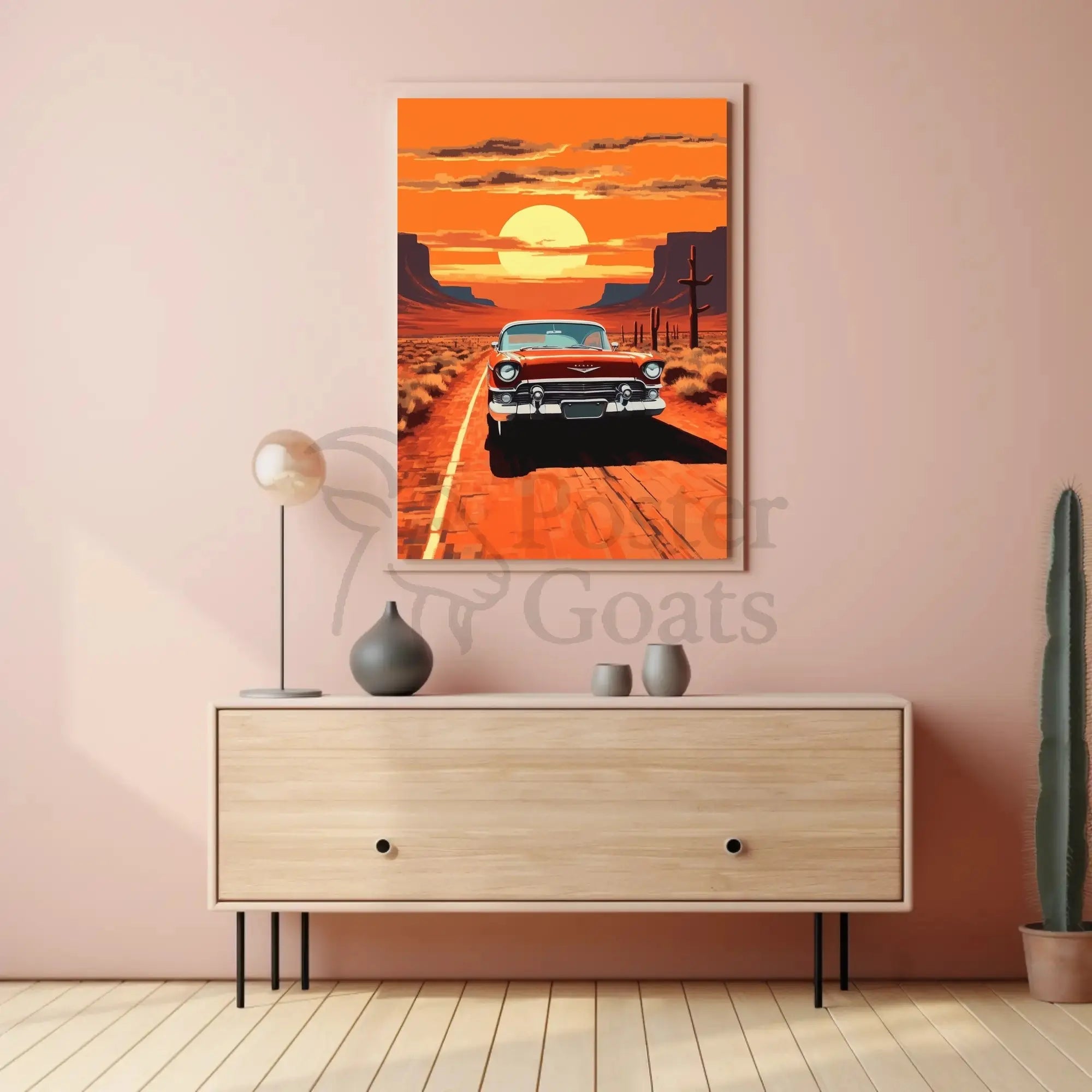 Classic Car Sunset Adventure Road Trip Travel Poster PosterGoat