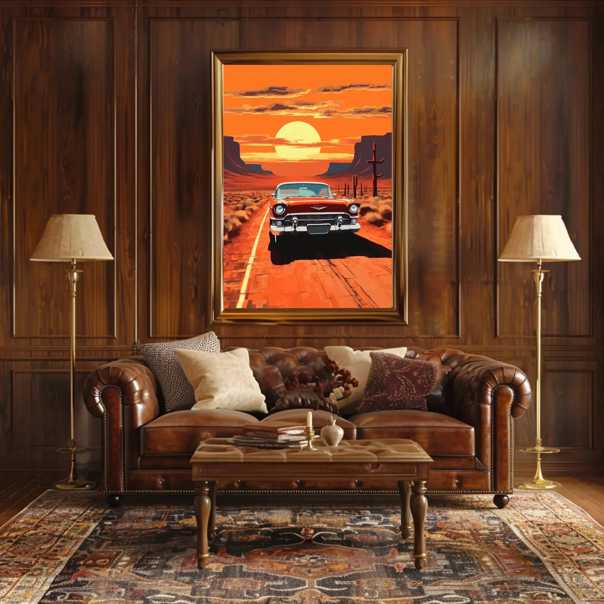 Classic Car Sunset Adventure Road Trip Travel Poster PosterGoat