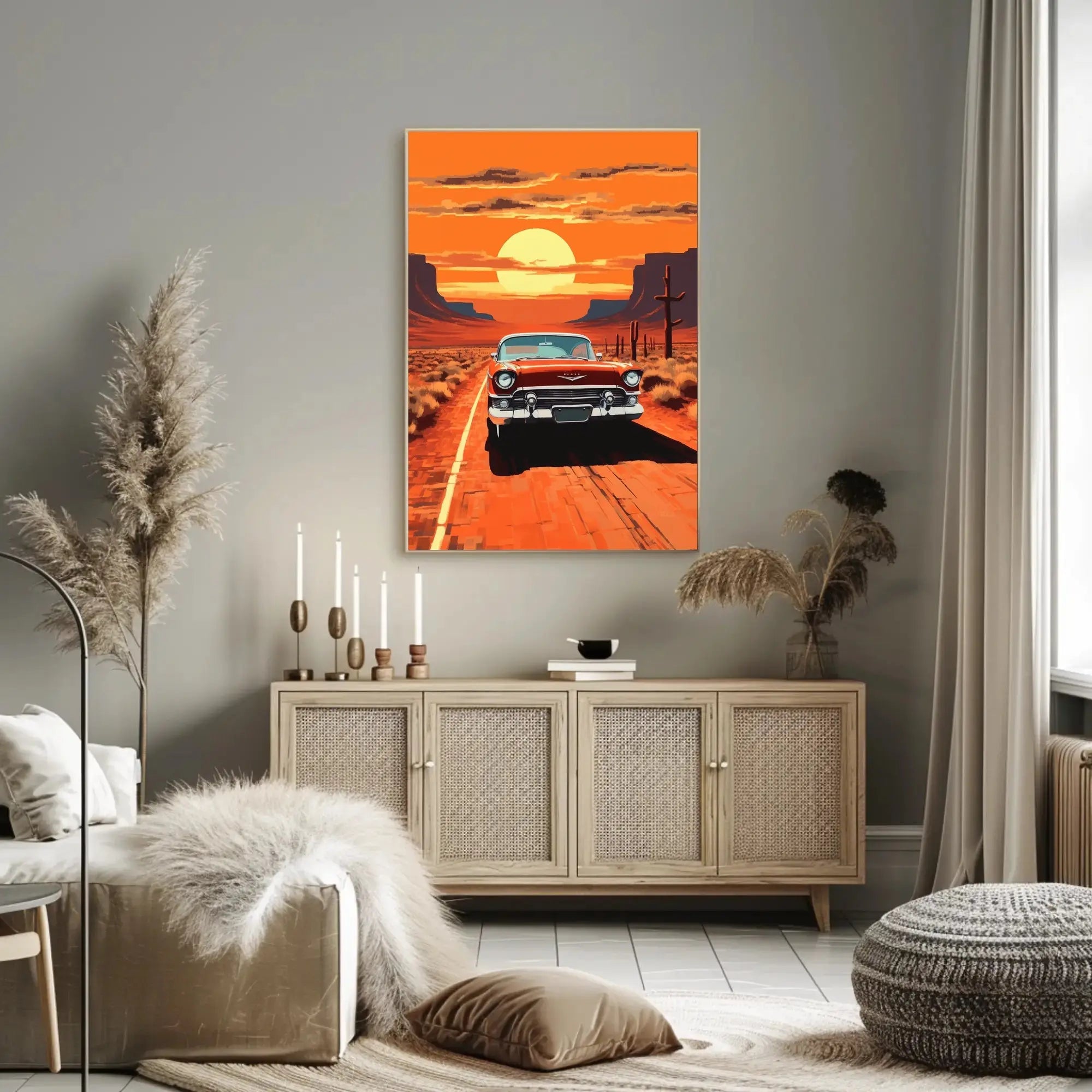 Classic Car Sunset Adventure Road Trip Travel Poster PosterGoat