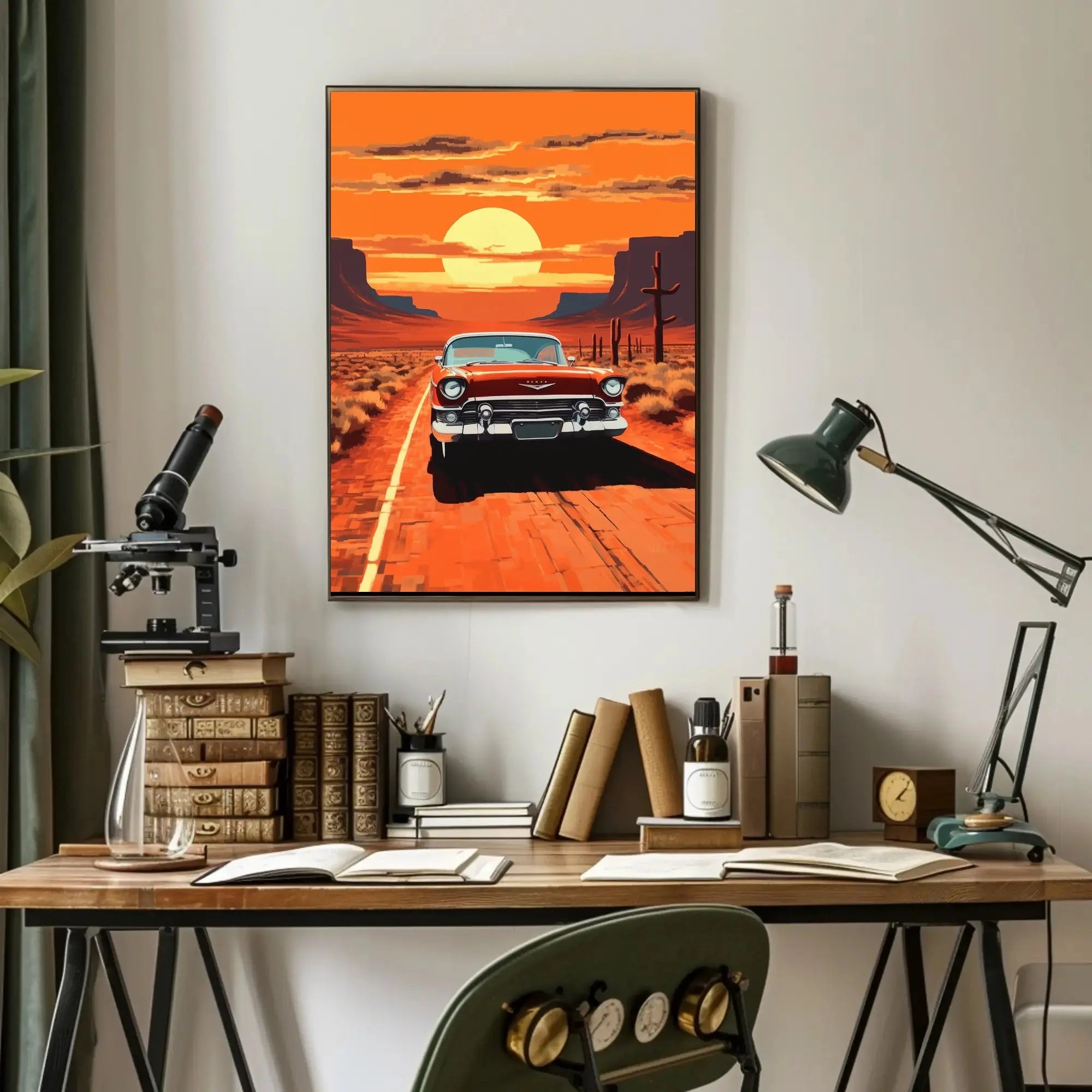 Classic Car Sunset Adventure Road Trip Travel Poster PosterGoat