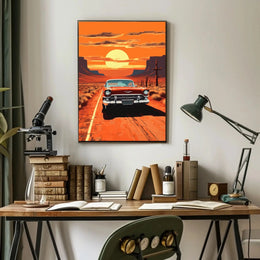 Classic Car Sunset Adventure Road Trip Travel Poster PosterGoat