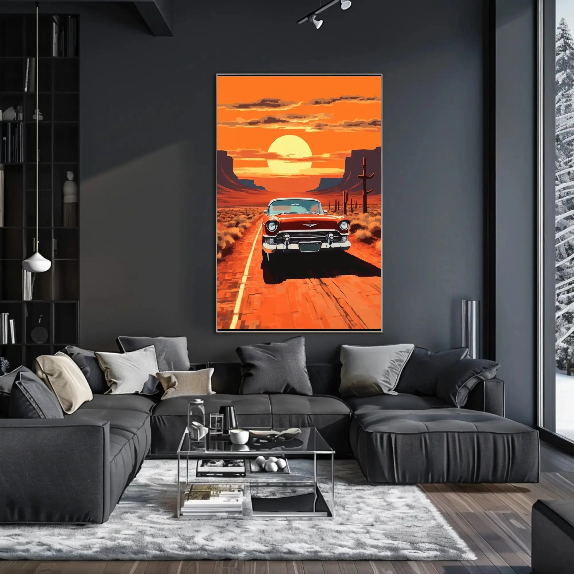 Classic Car Sunset Adventure Road Trip Travel Poster PosterGoat