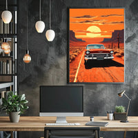 Classic Car Sunset Adventure Road Trip Travel Poster PosterGoat