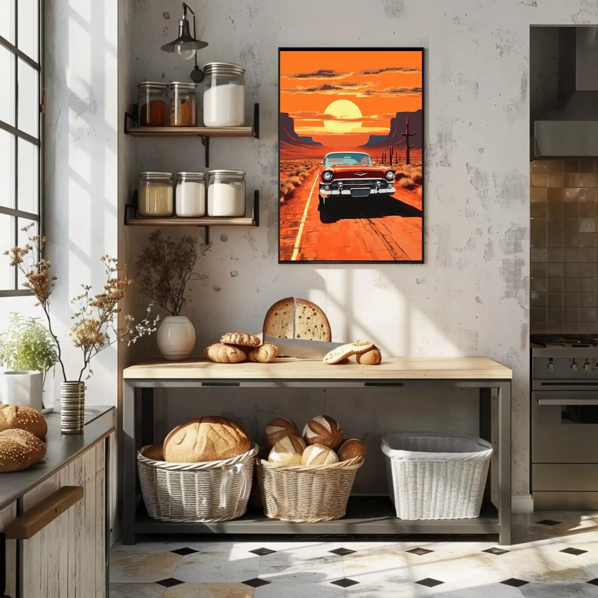 Classic Car Sunset Adventure Road Trip Travel Poster PosterGoat